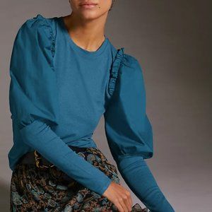 CLOSET CLEAN OUT!!!! Anthropologie Ruffled Contrast Top S - NWT